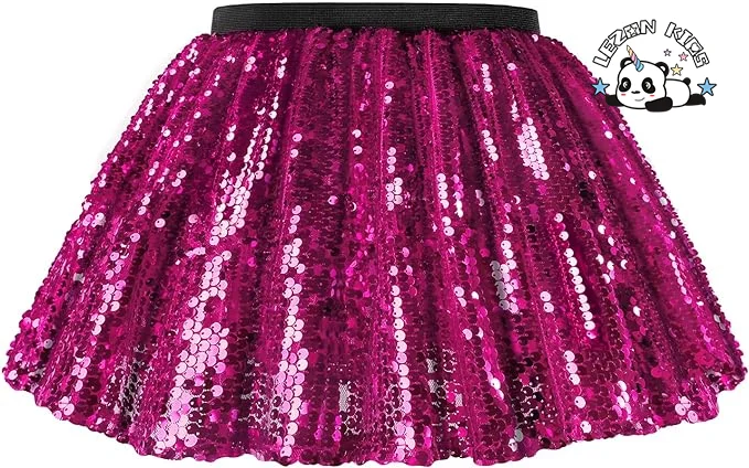 LEZONKIDS - Customizable Girls Chiffon Tutu Skirts Sparkling Sequins Breathable Floral Plaid Decor Casual Lolita Style Parties Mini Length